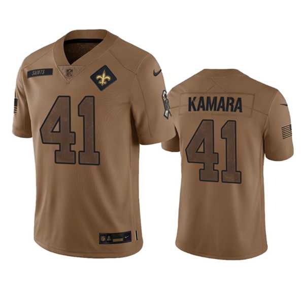 Men's New Orleans Saints #41 Alvin Kamara 2023 Brown Salute To Service Limited Football Stitched Jersey Dyin
